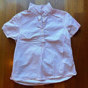 L.L. Bean Pink & White Striped Seersucker Popover Top